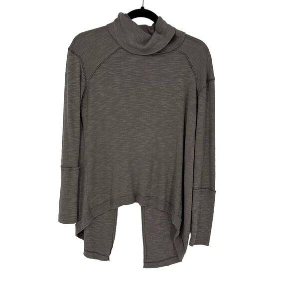 Free People turtleneck size XS taupe split back cowl neck casual oversized - Picture 1 of 9